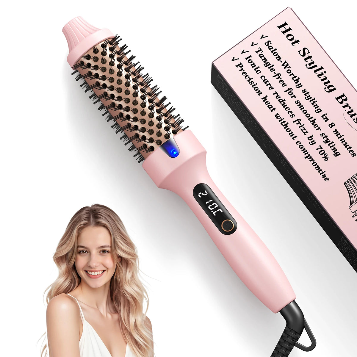 Bopcal Heated Curling Iron Brush 38mm Volumizing Hair Styler