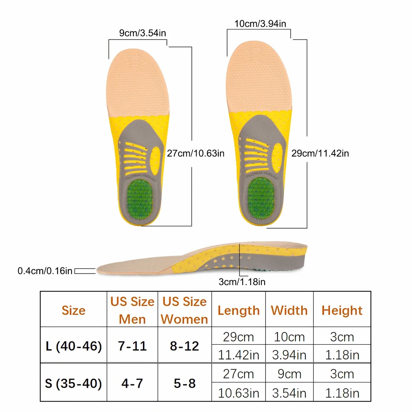 Orthotic Gel Insoles With Arch Support For Plantar Fasciitis Unisex