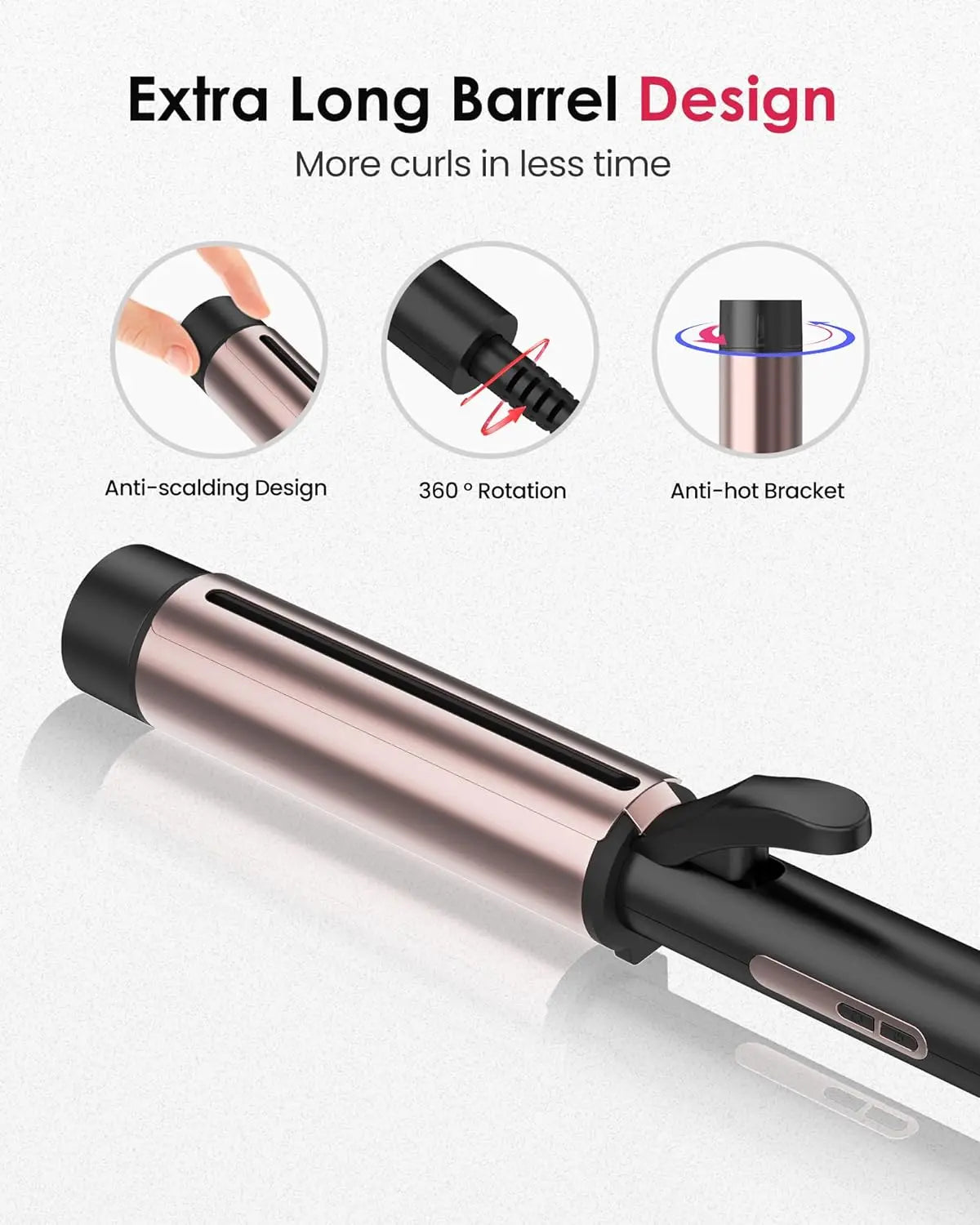 NOVUS Ceramic Tourmaline Curling Wand With 2 Clips Negative Ions