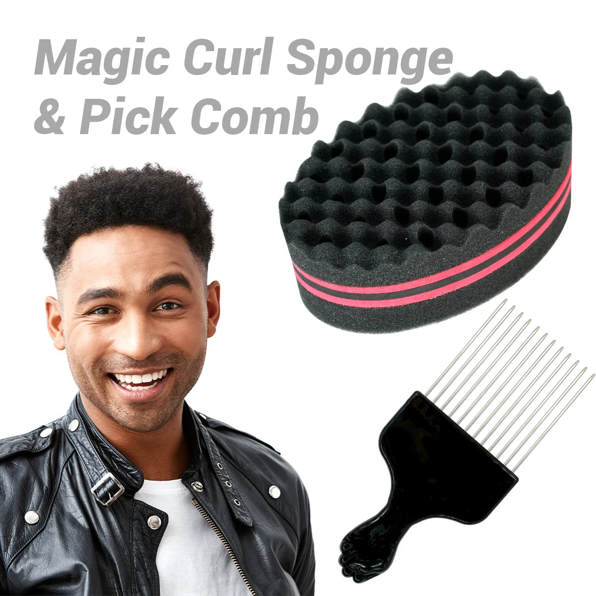 2 In 1 Afro Curling Sponge And Stainless Steel Pick