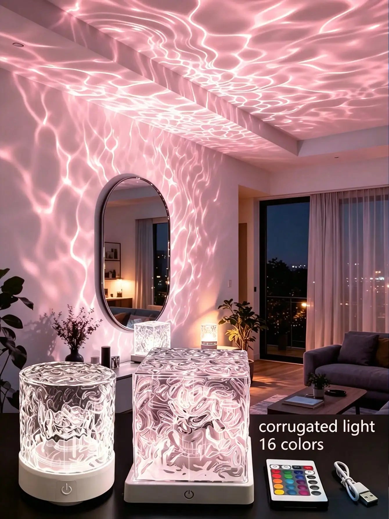 LED Cube Projector Light With 3D Ocean Wave Projection