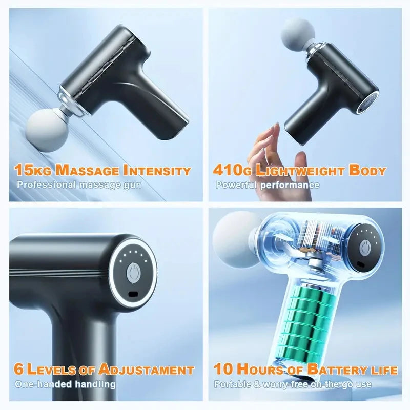 Portable Electric Fascia Massage Gun With Replaceable Heads Six Speeds