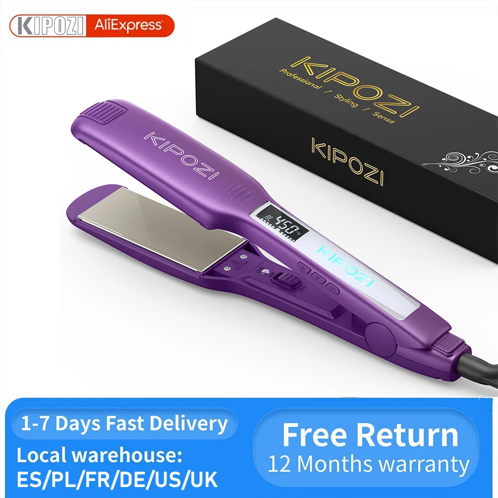 KIPOZI Titanium Flat Iron With Digital LCD Display Dual Voltage