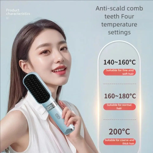 Hair Straightening Comb Type-C USB LCD 3-Setting 140-200C