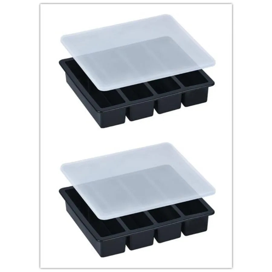 Ice Cube Tray 2 Pack Silicone With Lid For Whiskey