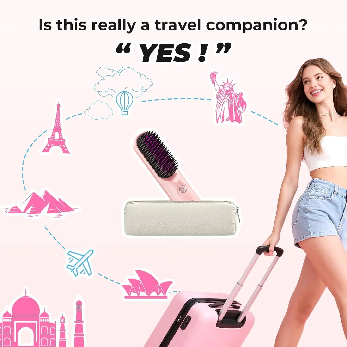 BOPCAL Cordless 10000mAh Hair Straightener Comb Brush With 5S Fast Heating Travel