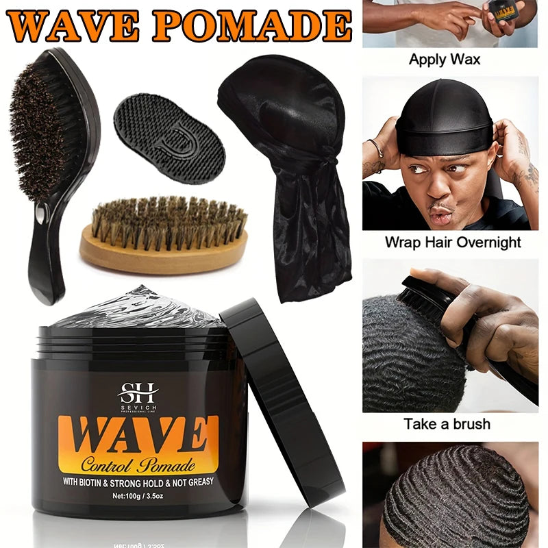 Sevich Waves Control Pomade Set With Hair Oil And Brush