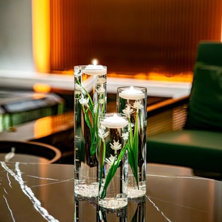 Floating Flower Centerpiece Artificial Orchid Glass Cylinder Vase With Candles