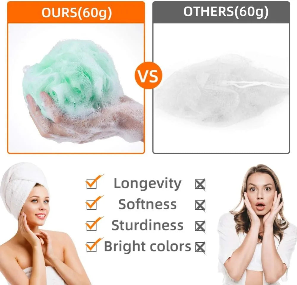 Exfoliating Shower Sponge Loofah Bath Scrubber Soft Mesh Pouf Pack Of 4
