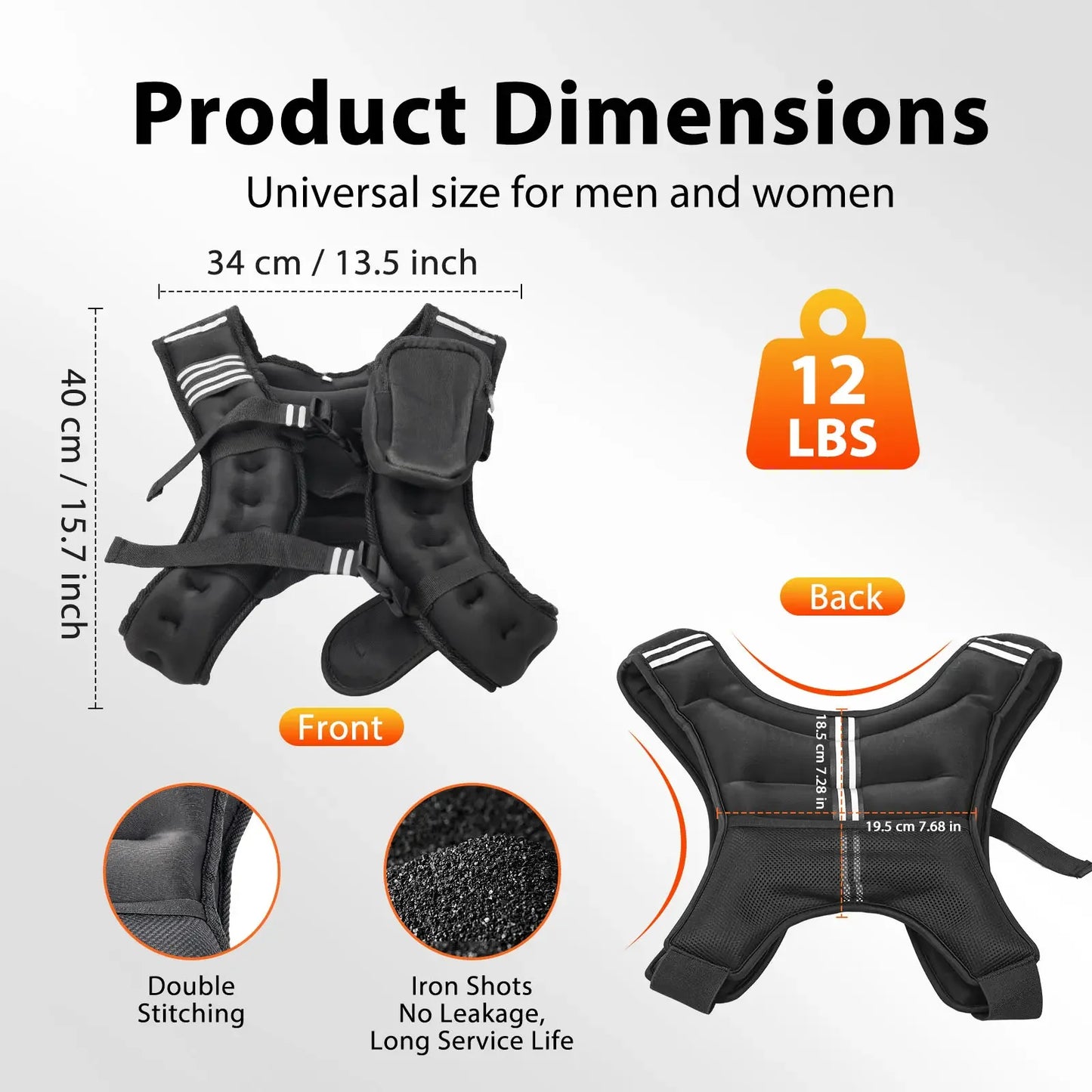 Weighted Vest 12 And 16 Pounds With Reflective Stripe And Adjustable Straps