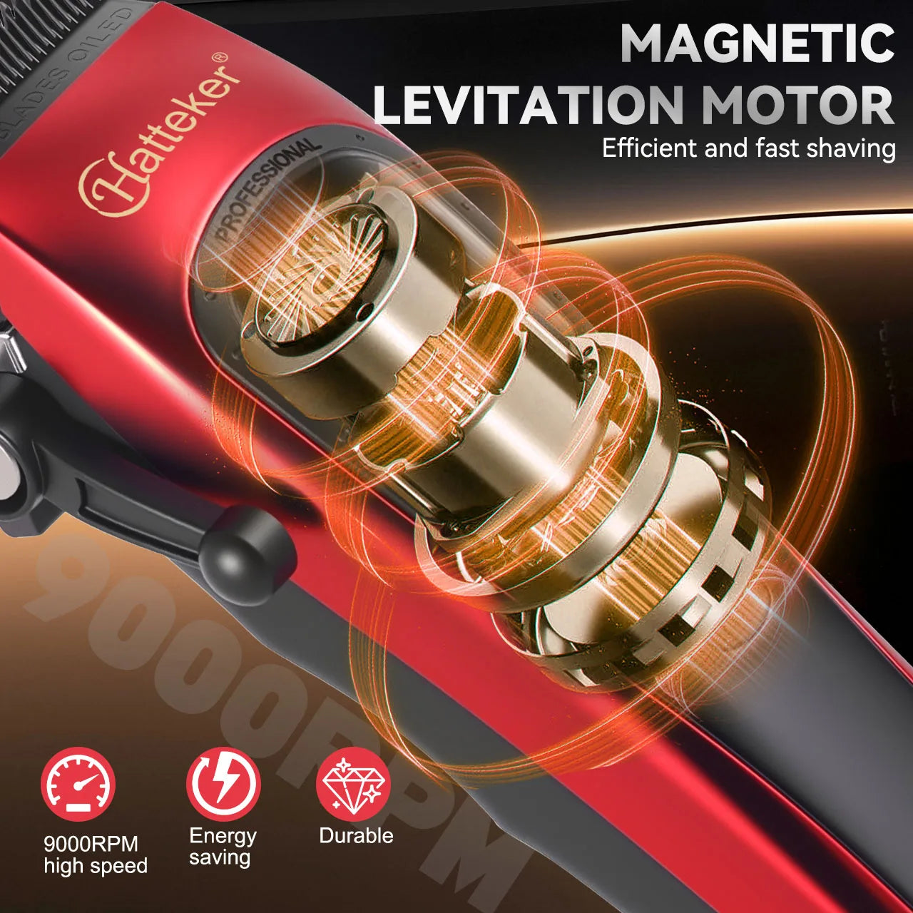 HATTEKER Professional Hair Clippers Magnetic Levitation Motor With Charging Base