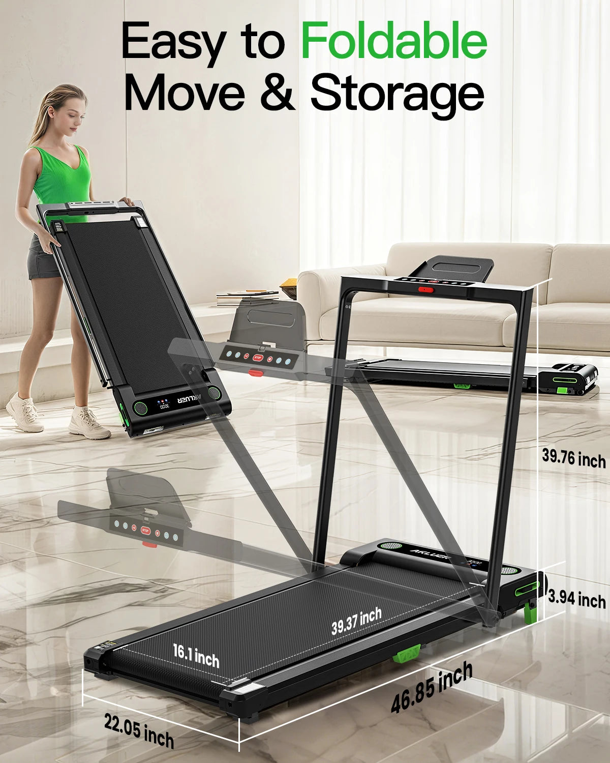 AKLUER Incline Desk Treadmill 2.5 HP With Remote LED Display