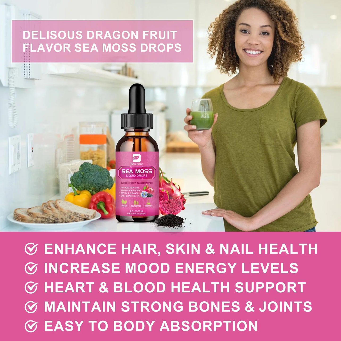 Beworths Seamoss Liquid Drops Organic Black Seed Oil Burdock Root
