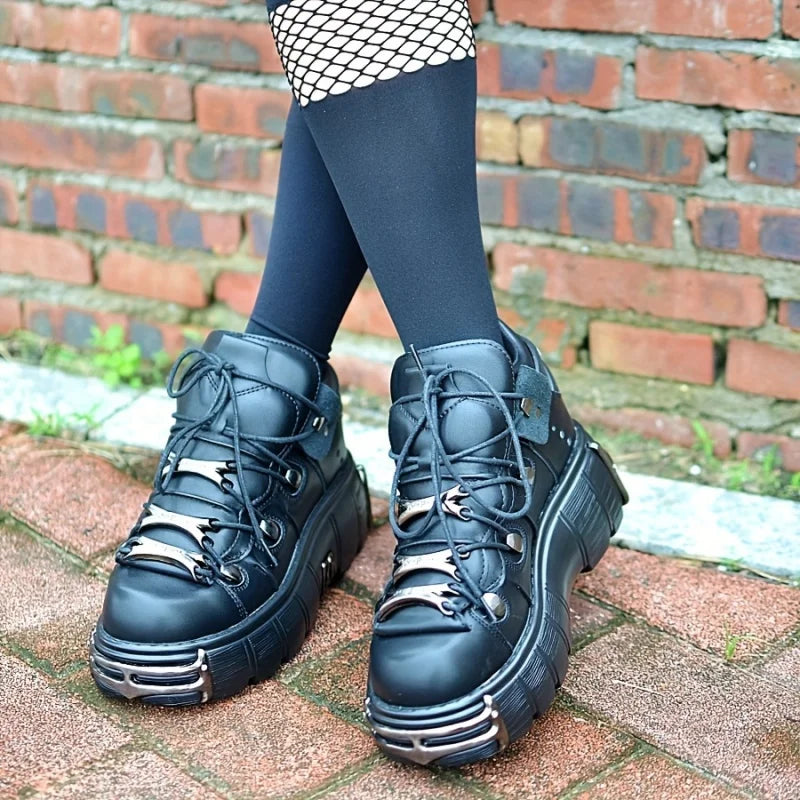 Women Thick Bottom Platform Sneakers With Metal Decoration Gothic Style