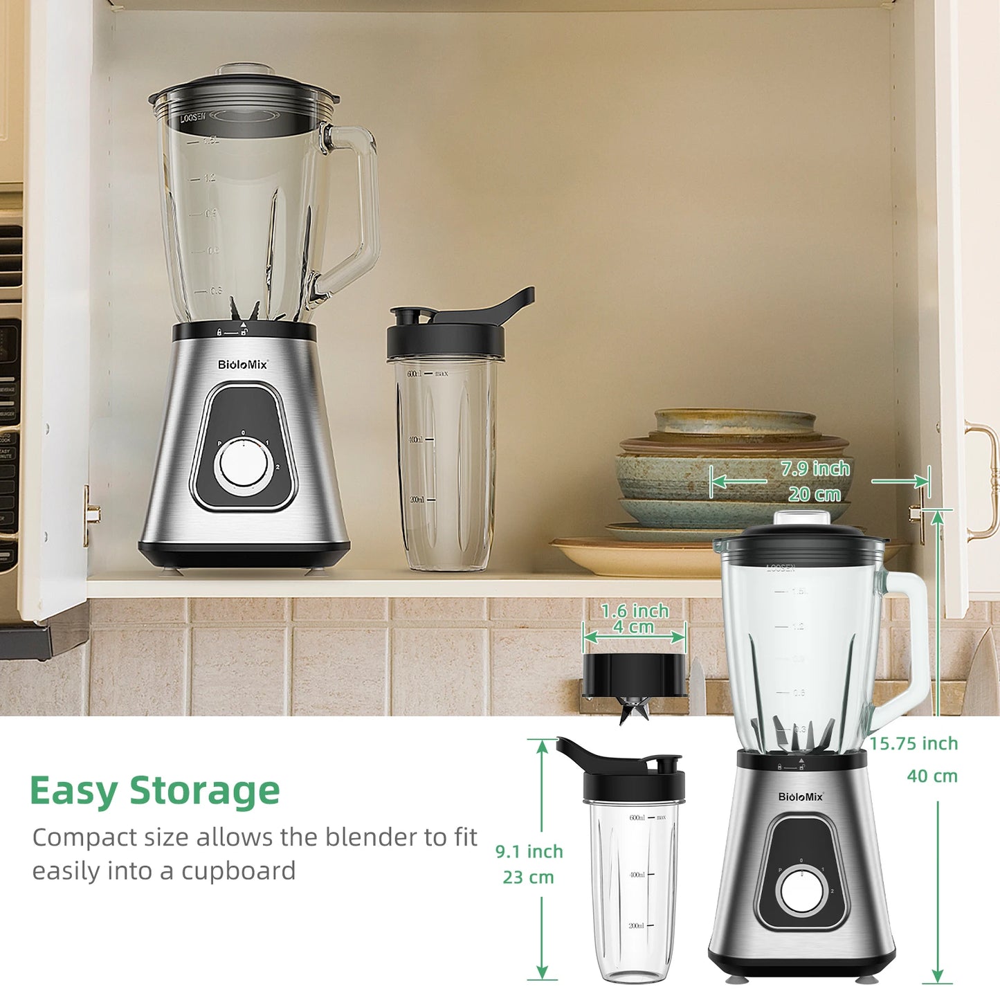 Biolomix 1300W Smoothie Maker With 1.5L Glass Jar Ice Crushing