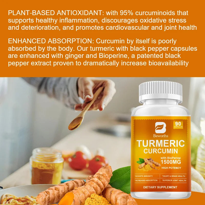Beworths Turmeric Black Pepper Capsules For Joint Support Non GMO Gluten Free