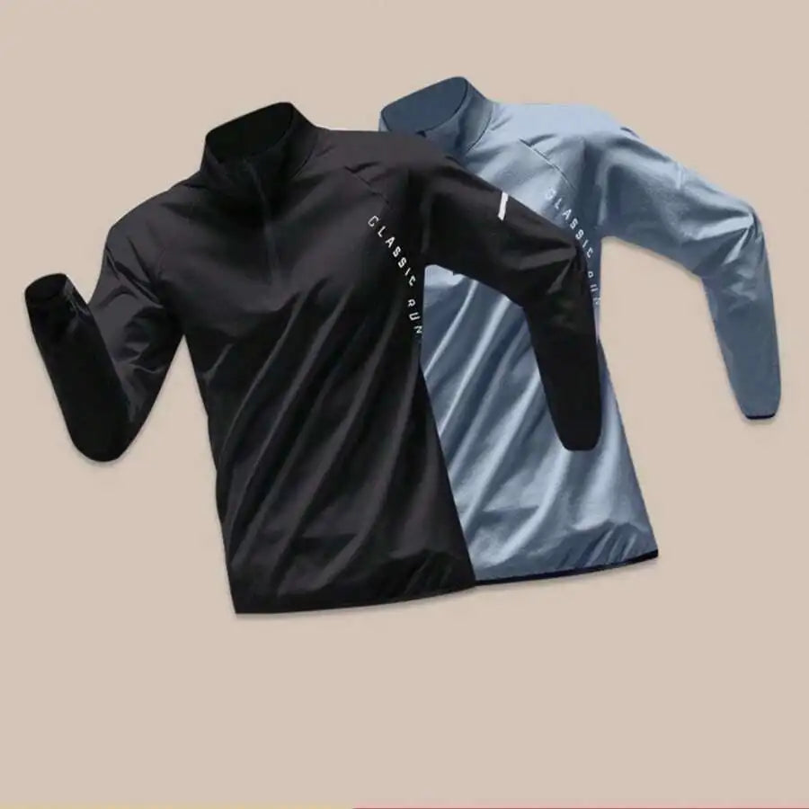 Mens Long Sleeve Half Zip Running Shirt Quick Dry Tee