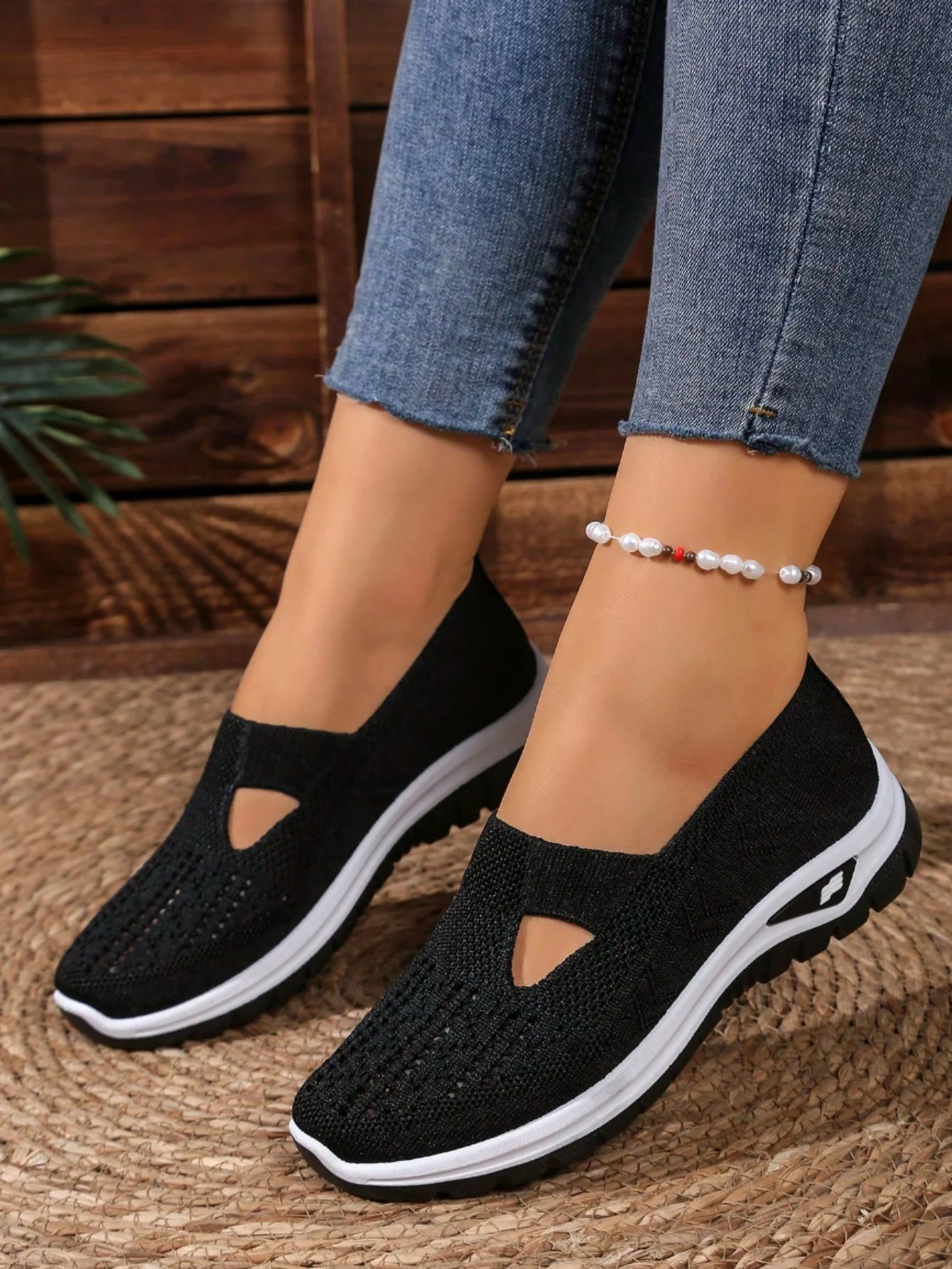 Women's Casual Mesh Sneakers Cutout T Strap Cushioned Wedge