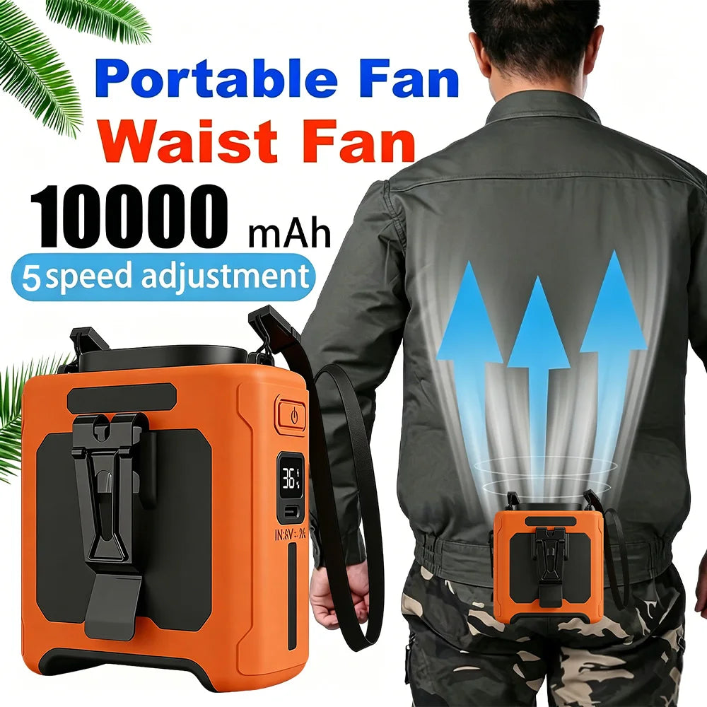 10000mAh Portable Neck Fan With USB Phone Charging LED Light