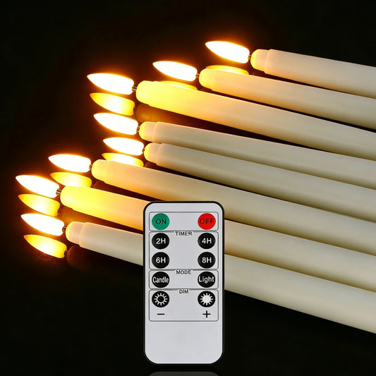 LED Flameless Taper Candles With 10-Key Remote Battery Operated