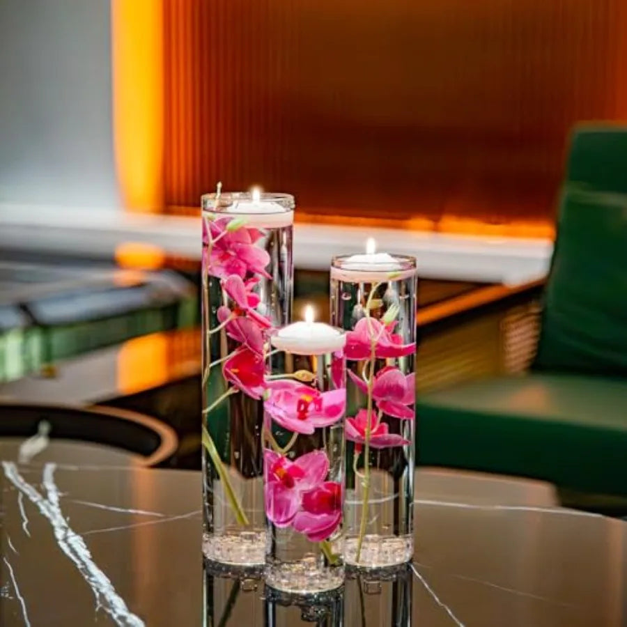 Floating Flower Centerpiece Artificial Orchid Glass Cylinder Vase With Candles