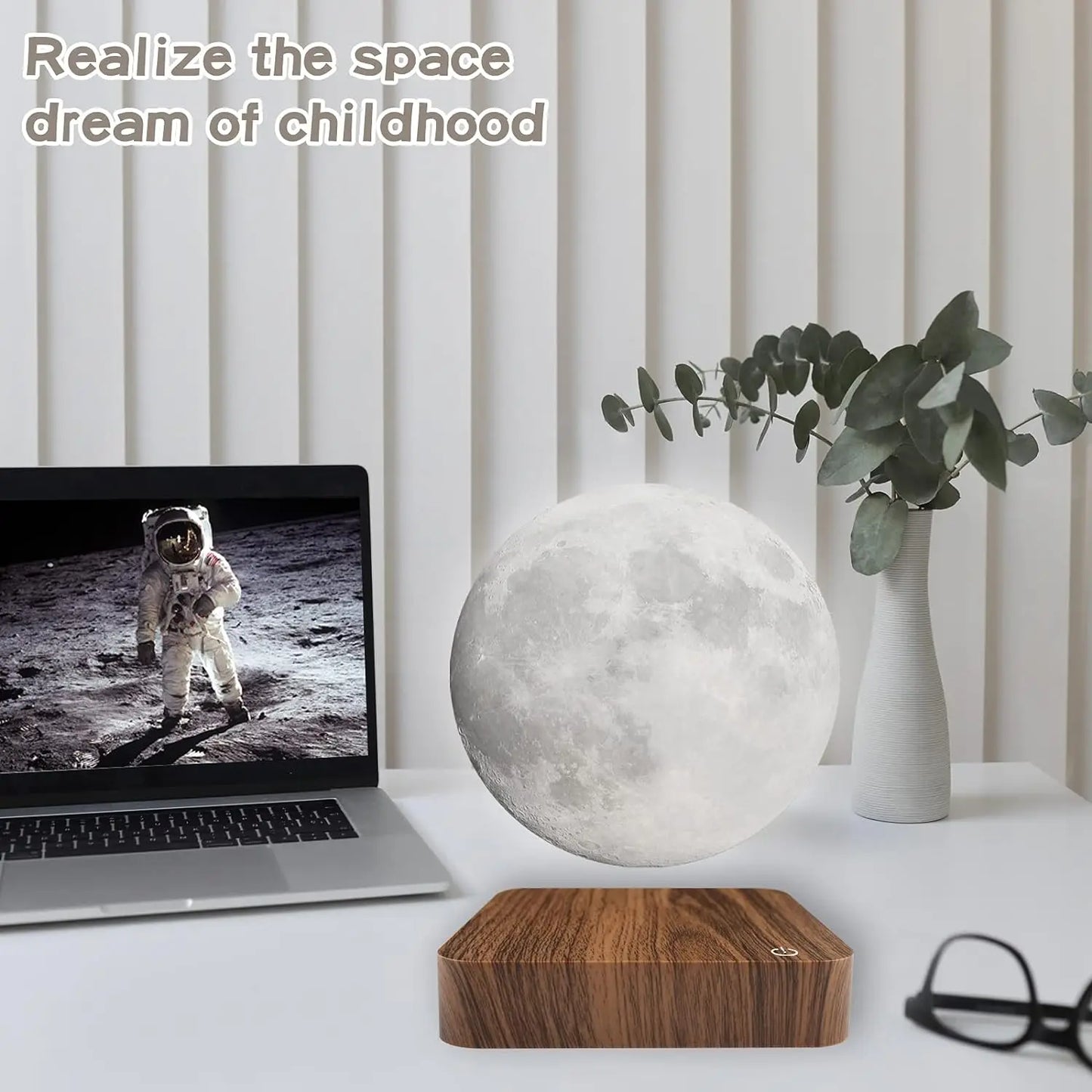 Mexllex Magnetic Floating Moon Lamp With Wooden Base 3 LED