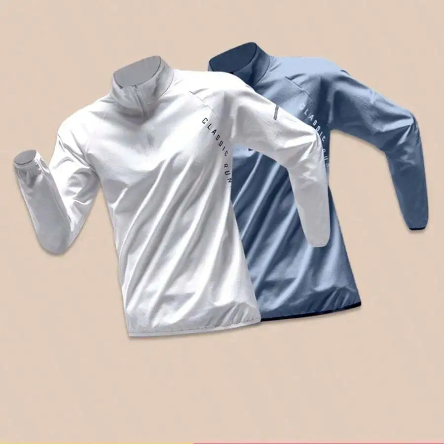Mens Long Sleeve Half Zip Running Shirt Quick Dry Tee