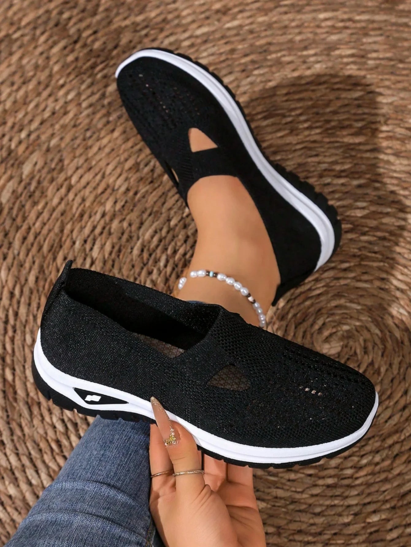 Women's Casual Mesh Sneakers Cutout T Strap Cushioned Wedge