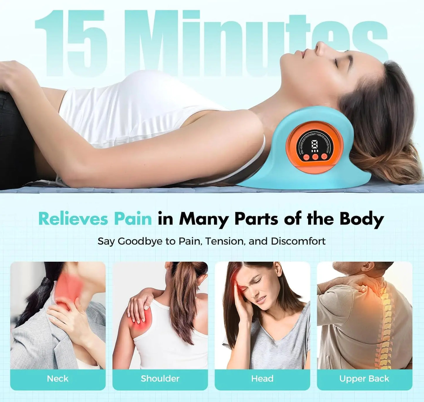 Rechargeable Portable Neck Massager Pillow With Shiatsu Heat Vibration Remote