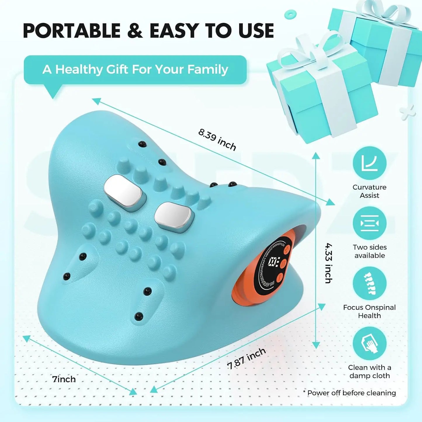 Rechargeable Portable Neck Massager Pillow With Shiatsu Heat Vibration Remote