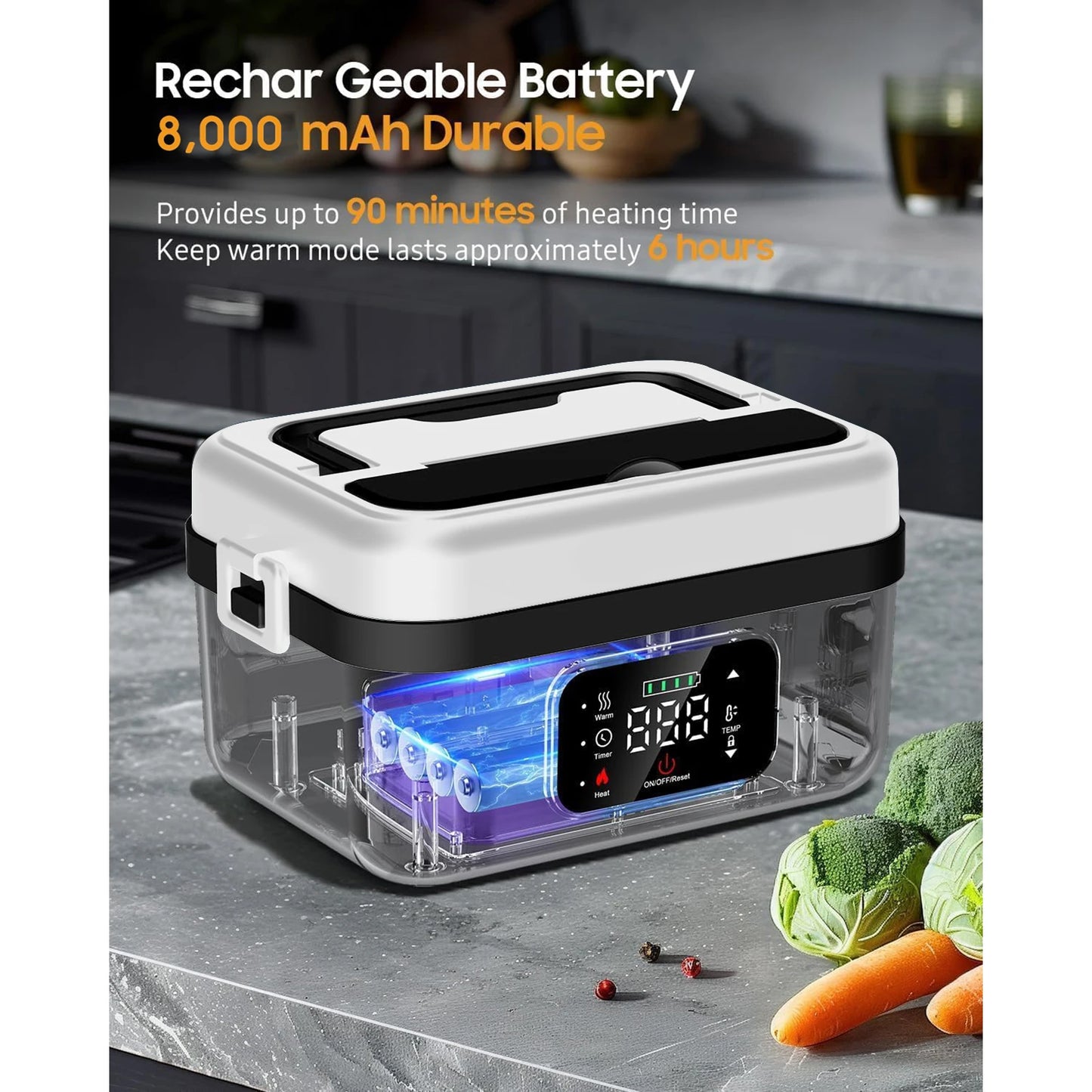 8000mAh Rechargeable Timer Heating Lunch Box With Fork And Spoon