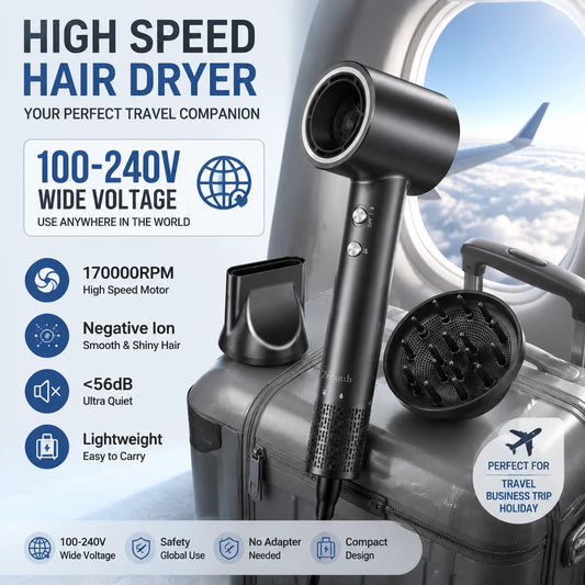 LYSMOSKI Speed Hair Dryer With Negative Ion Brushless Motor 100-240V