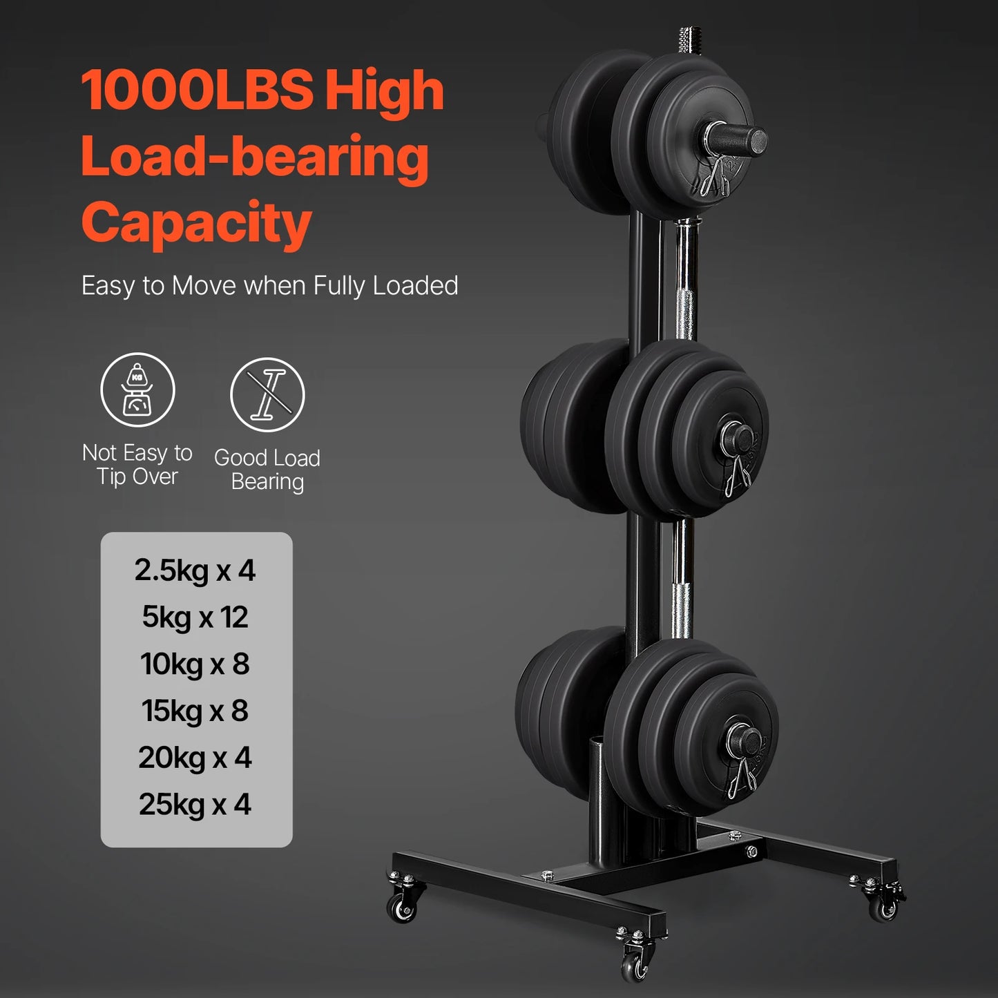 Weight Plate Rack With Wheels 1000 Lbs Load Capacity
