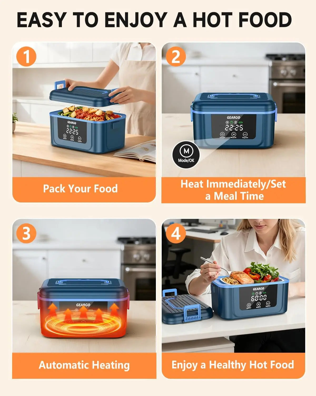 Cordless Electric Lunch Box Rechargeable Self Heating Food Container