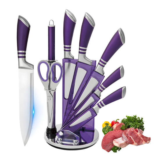 ZENG 9 Piece Kitchen Knife Set Stainless Steel Sharpener