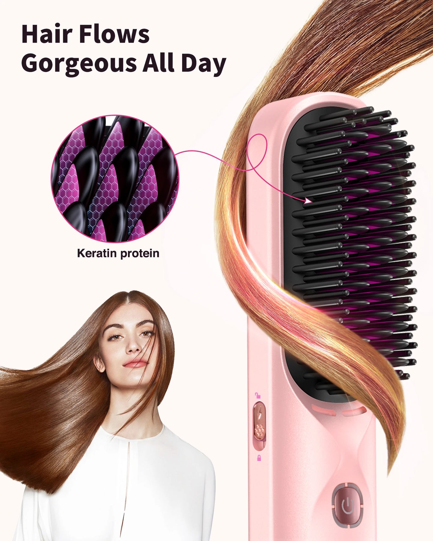 BOPCAL Cordless 10000mAh Hair Straightener Comb Brush With 5S Fast Heating Travel