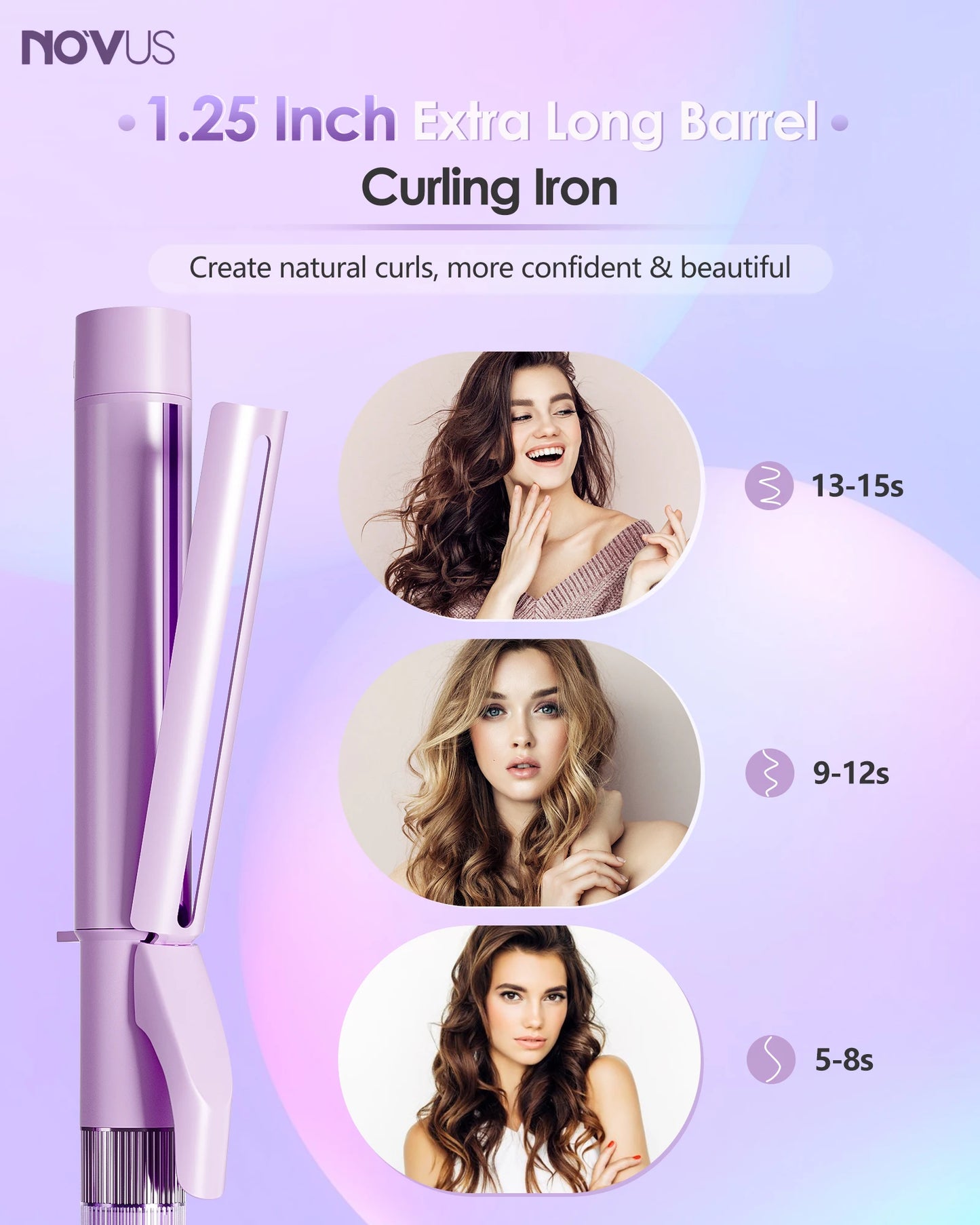 Novus Tourmaline Ceramic Ionic Curling Wand for Professional Hair
