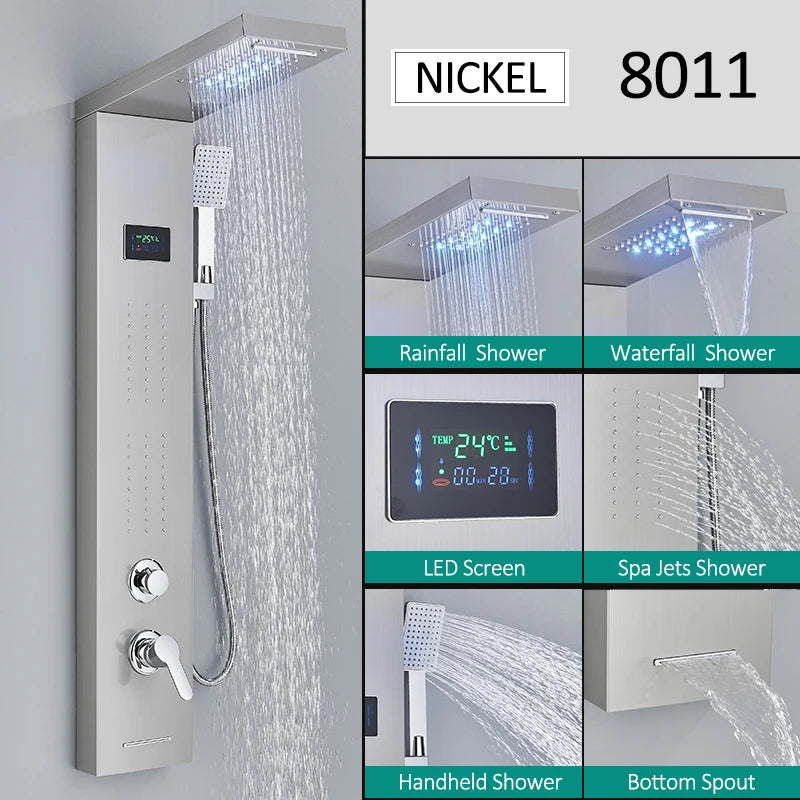 Quyanre LED Shower Panel Tower System Rainfall Massage