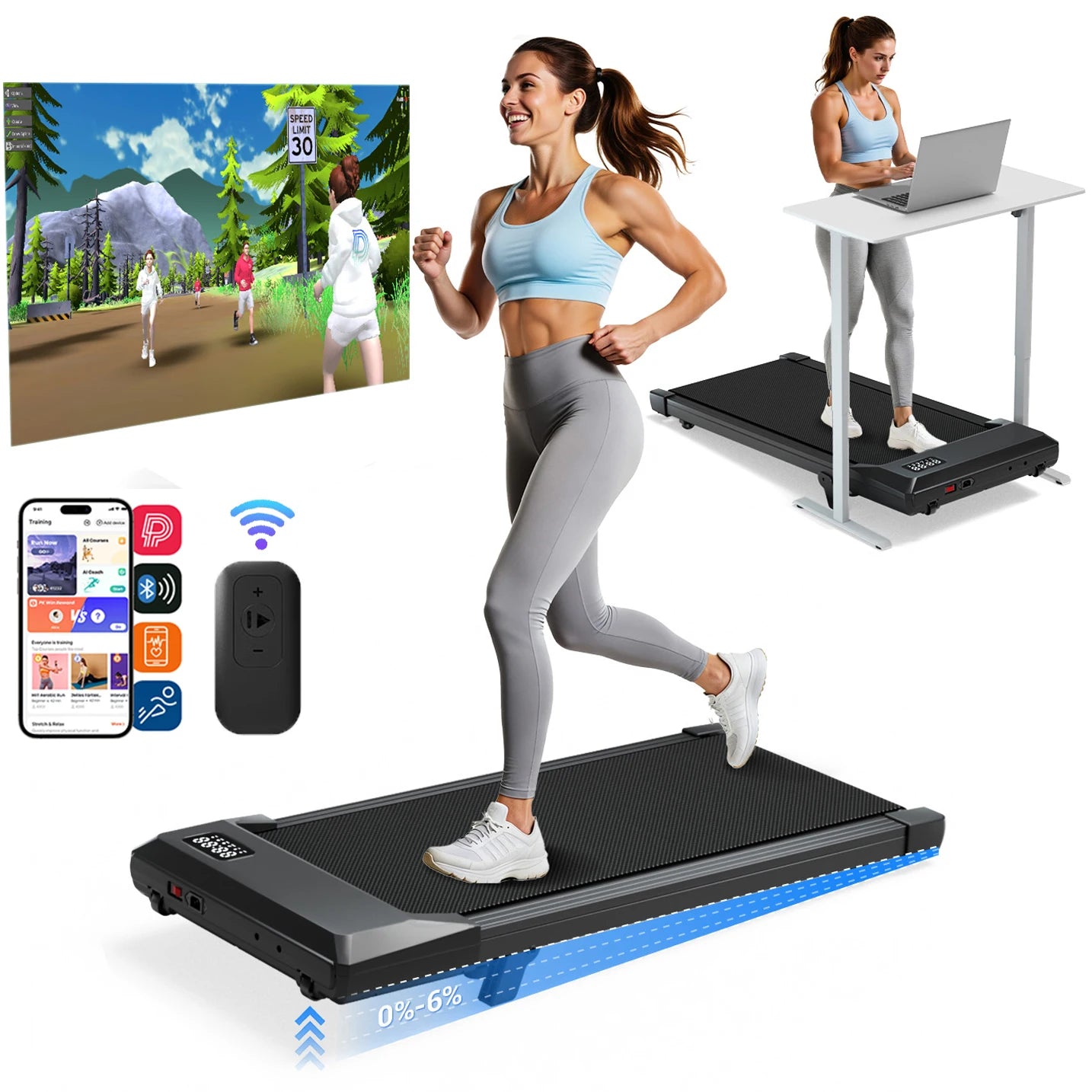 Superun Under Desk Treadmill Walking Pad 2.5 HP Quiet Bluetooth