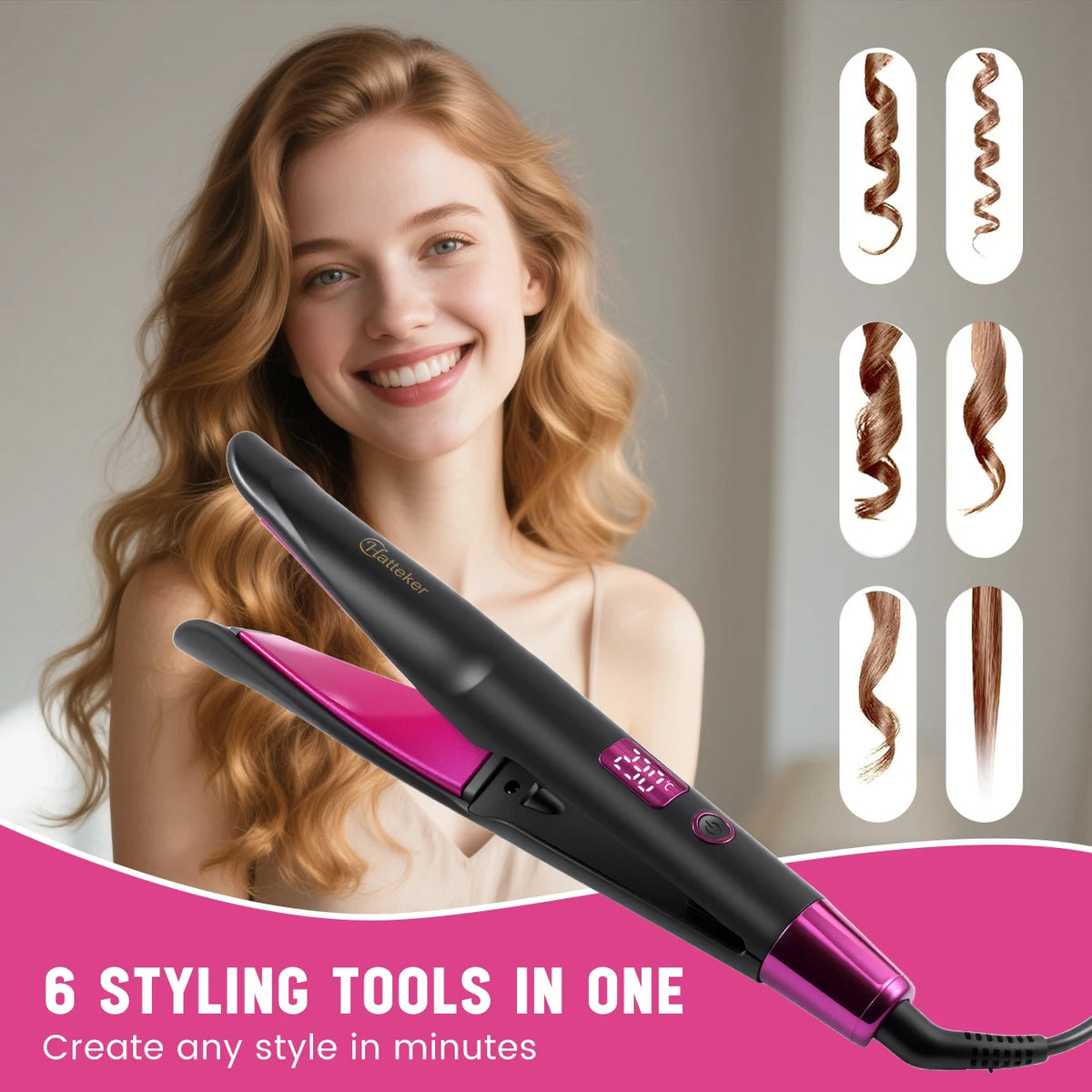 Haetteker Twisted Straightener And Curler Multi-Function Hair Tool