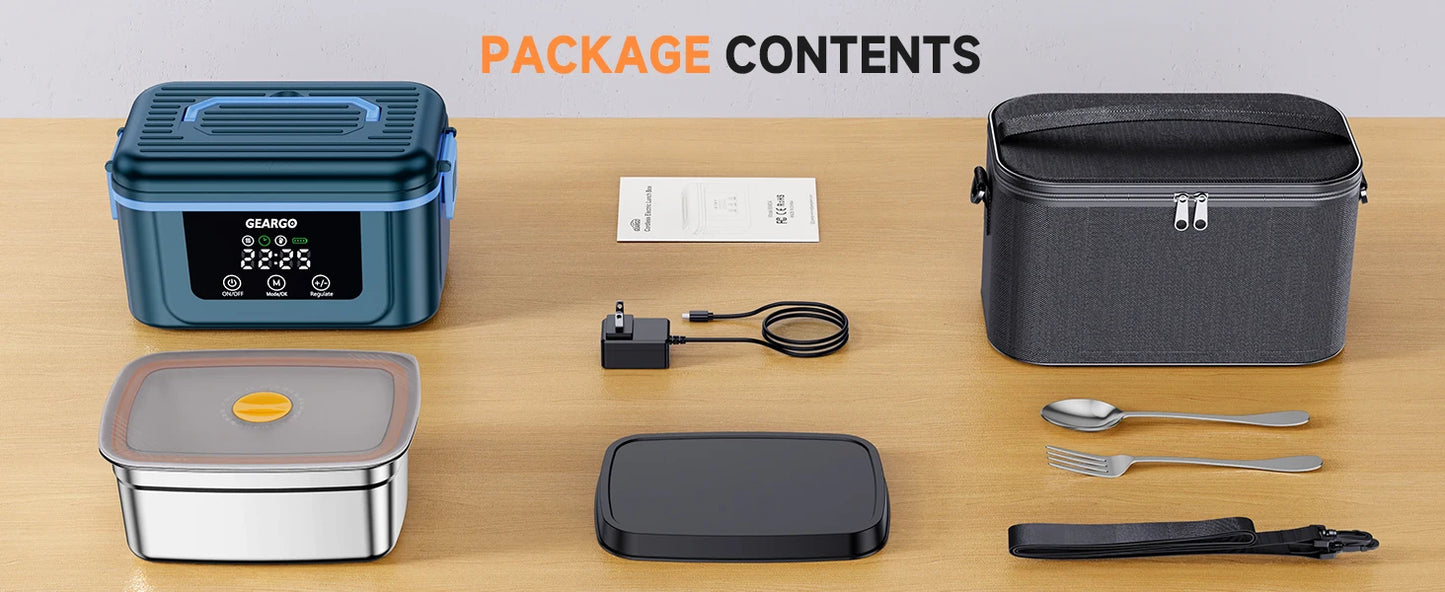 Cordless Electric Lunch Box Rechargeable Self Heating Food Container