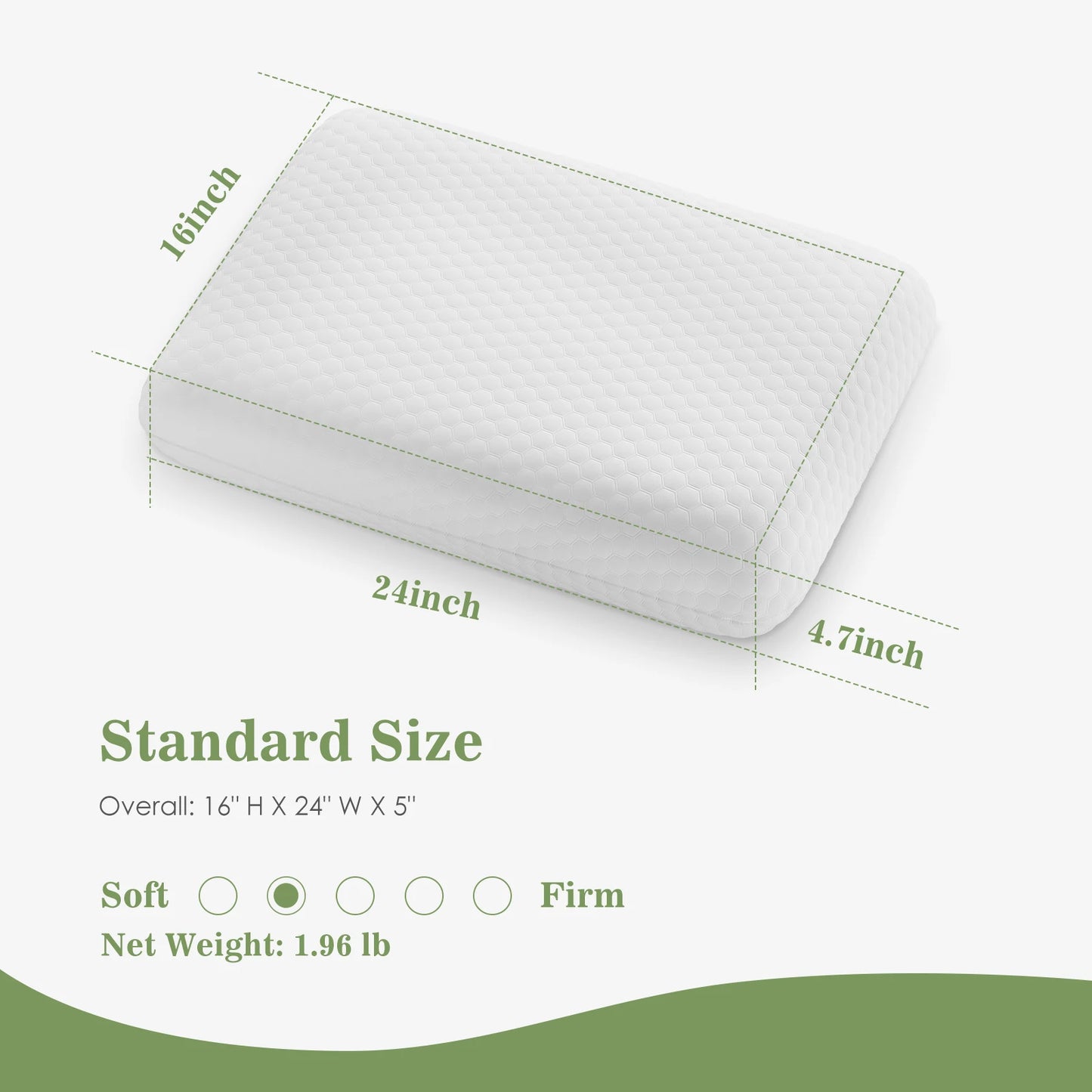 JHK 2 Piece Memory Foam Pillows With Removable Washable Cover