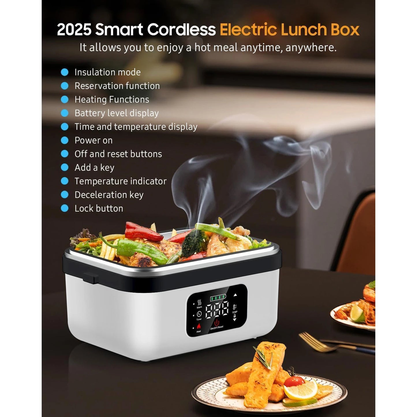 8000mAh Rechargeable Timer Heating Lunch Box With Fork And Spoon