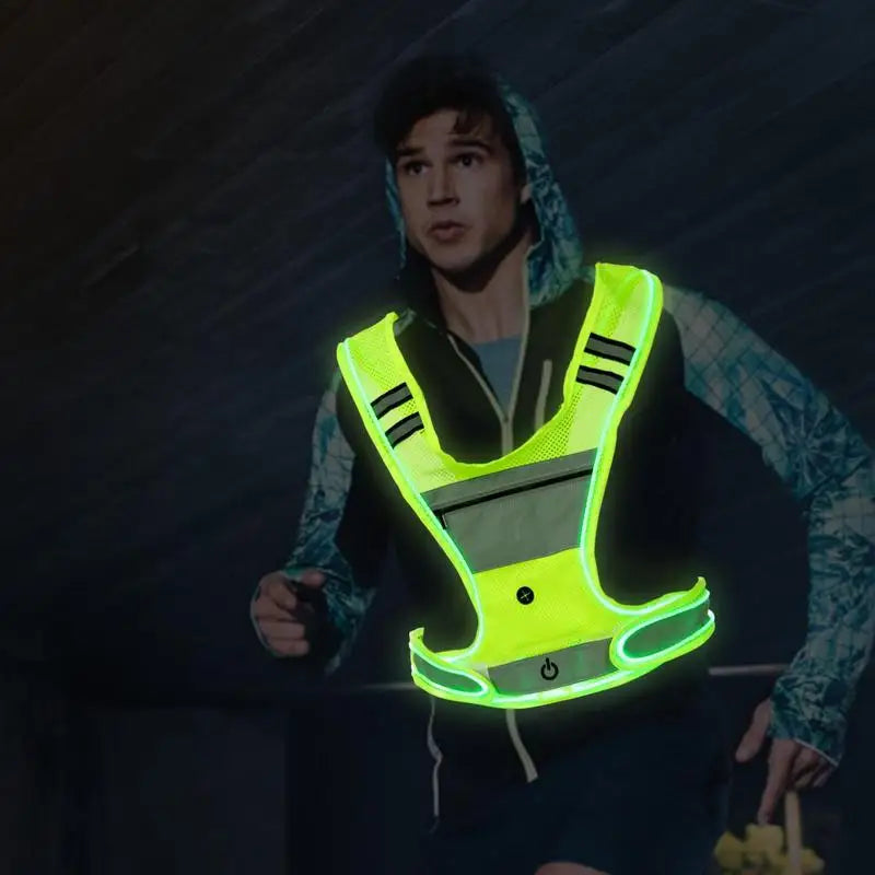 LED Reflective Running Vest 360 Degree Visibility USB Rechargeable Light