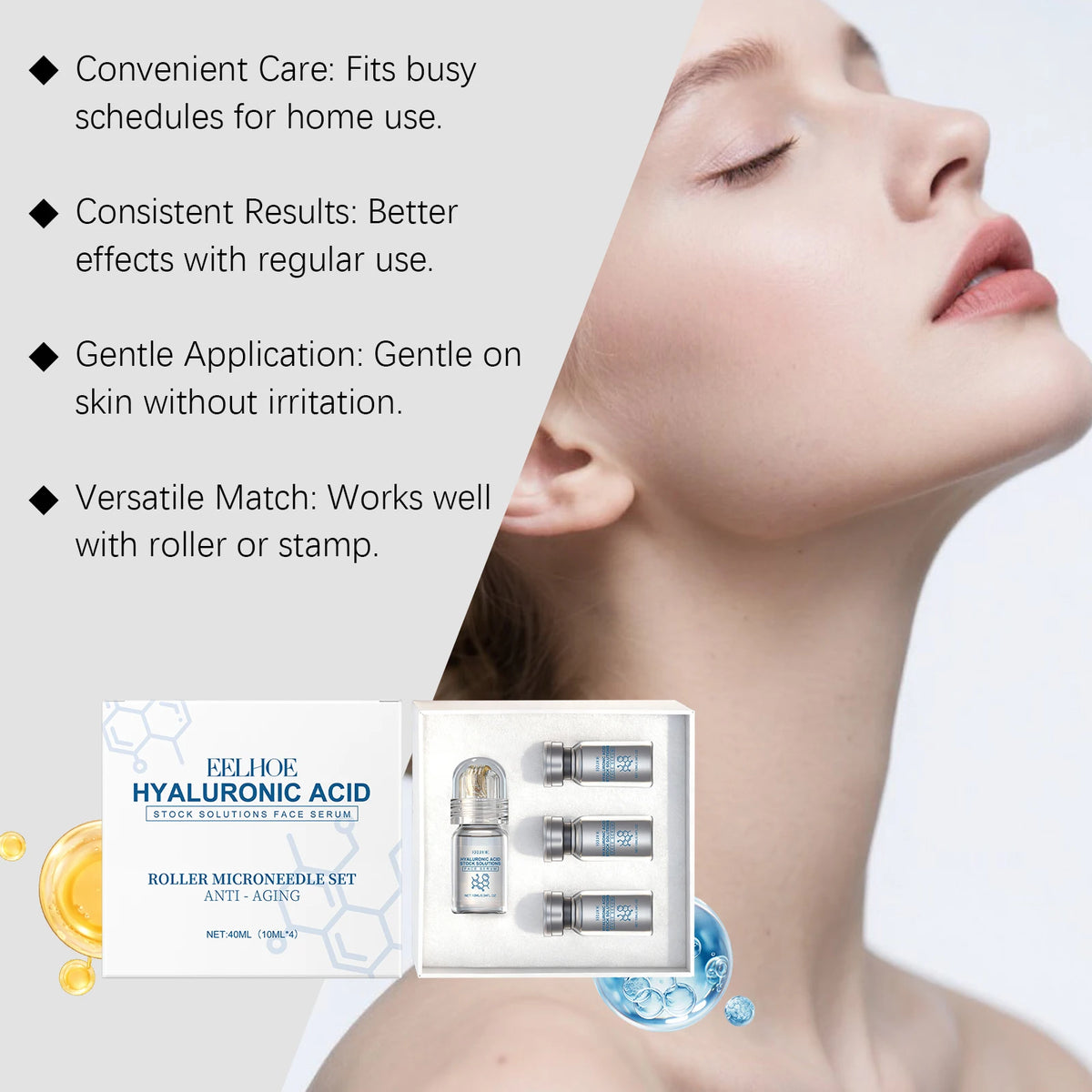 Eelhoe Hyaluronic Acid Facial Serum With Microneedle Roller Set