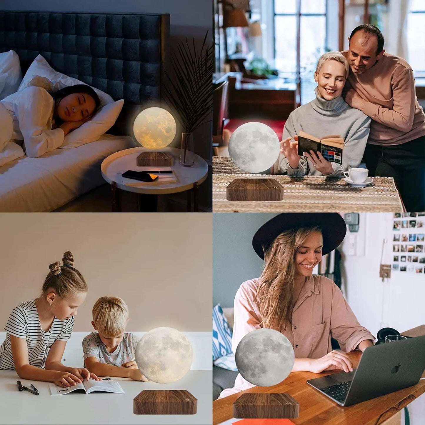 Mexllex Magnetic Floating Moon Lamp With Wooden Base 3 LED