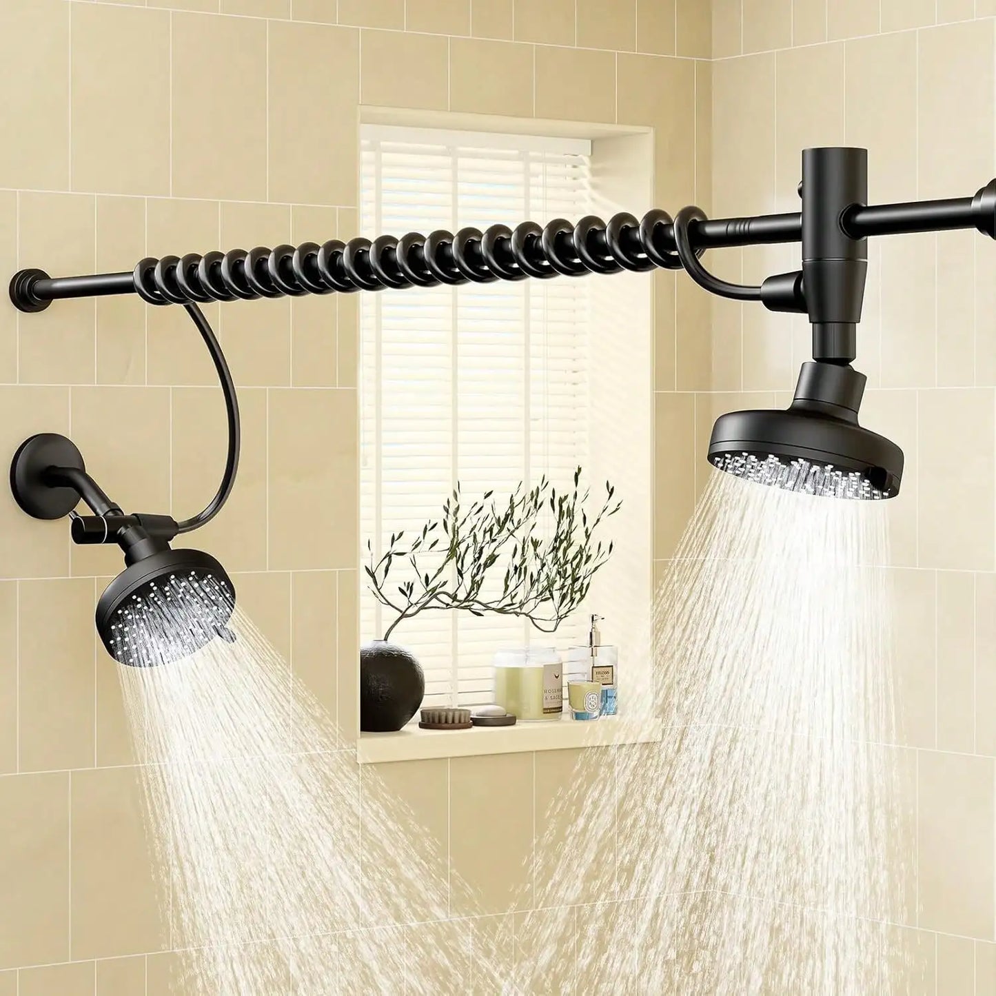 Dual Shower Head System With Adjustable Slider High Pressure