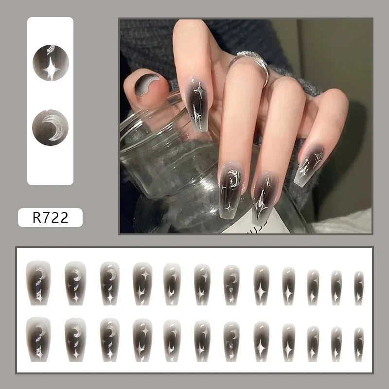 Almond Press On Nails Bat Decor Rivet Bow False Nails 24 Pcs Reusable Acrylic