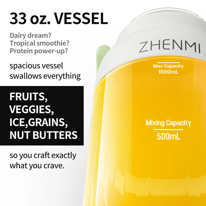 ZHENMI BPA Free Cordless USB Rechargeable Blender for Shakes and Smoothies
