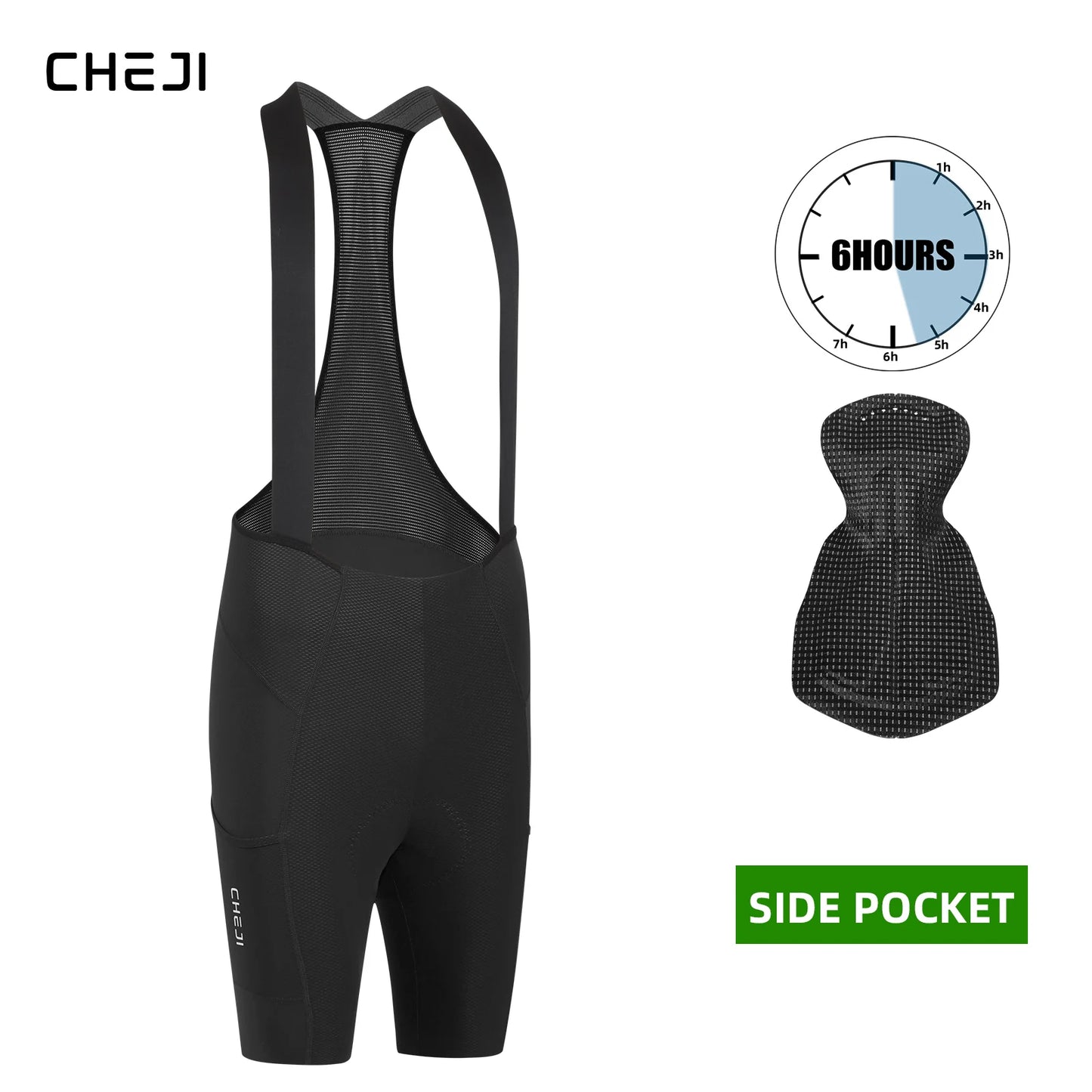 Cheji Mens Cycling Bib Shorts Seamless Quick Dry Breathable Performance
